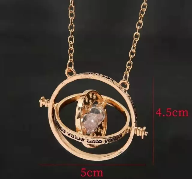 18K Gold Plated Stainless Steel Harry Potter Time Turner Necklace 3D Hourglass! 3