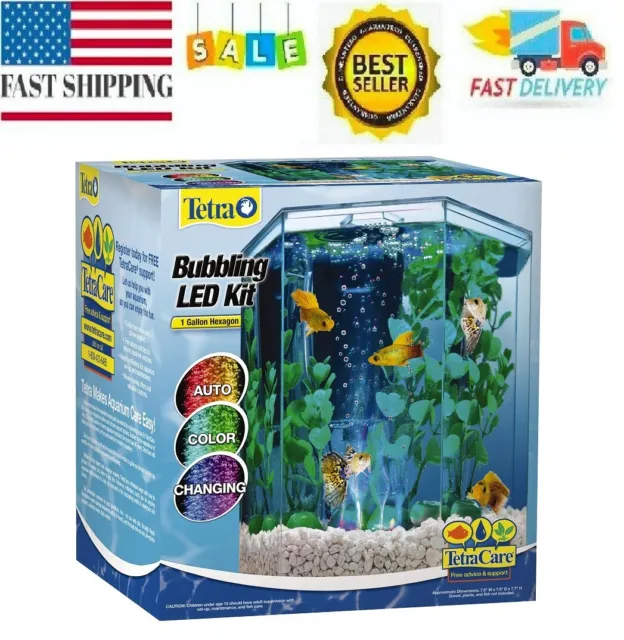 Aquarium Kit LED Lighting Internal Filter 1-Gallon Home Office Desk Betta Tank