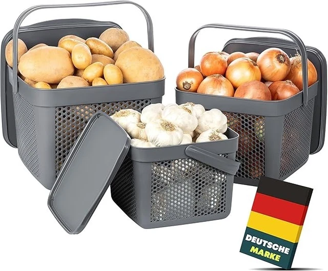 Kartoffel Aufbewahrungsbox 3er Set Mit Bambusdeckel - Vorratsdosen Fr Kartoffeln  Zwiebeln Knoblauch Wei
