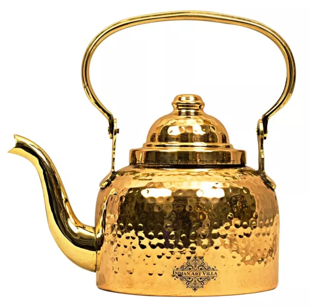 Hammered Designer Brass Tea Kettle Pot Serving Tea Coffee Tableware 1300 ML Gold