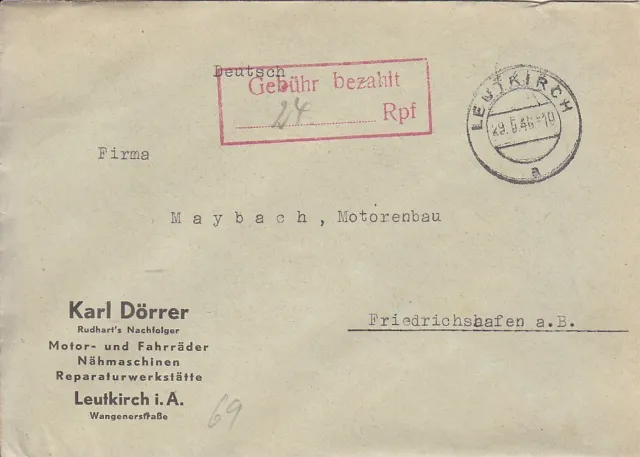 F.Zone - LEUTKIRCH  - Gebühr bezahlt - 2 Briefe - 1945/46