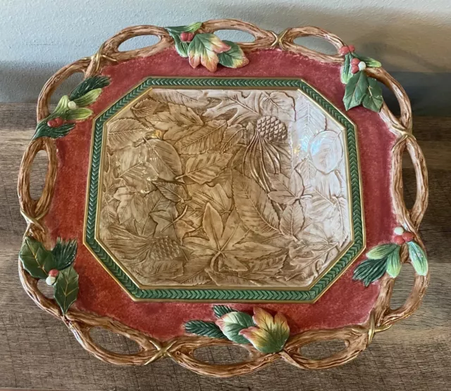 Fitz and Floyd Christmas Lodge Platter Serving Bowl Tray