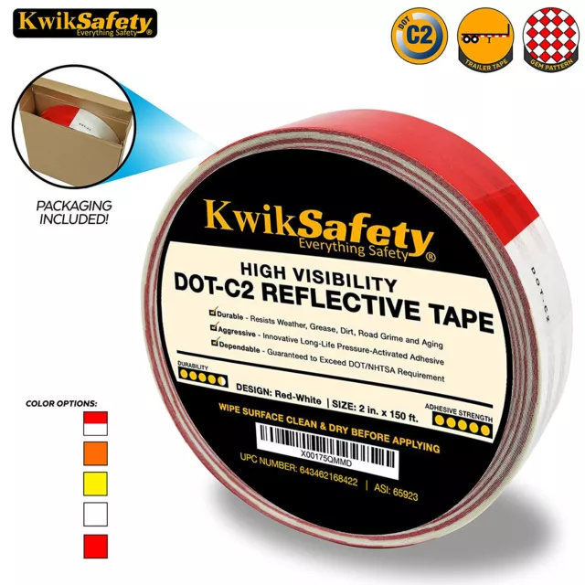 KwikSafety DOT-C2 Reflective Conspicuity Red and White Tape 2" x 150'