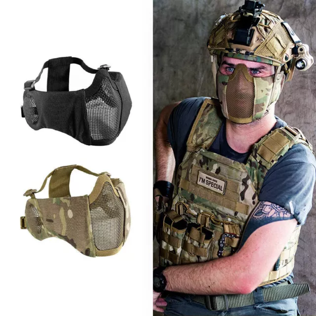 Tactical Airsoft Paintball Half Face Mask w/ Ear Protection Steel Wire Mesh Mask