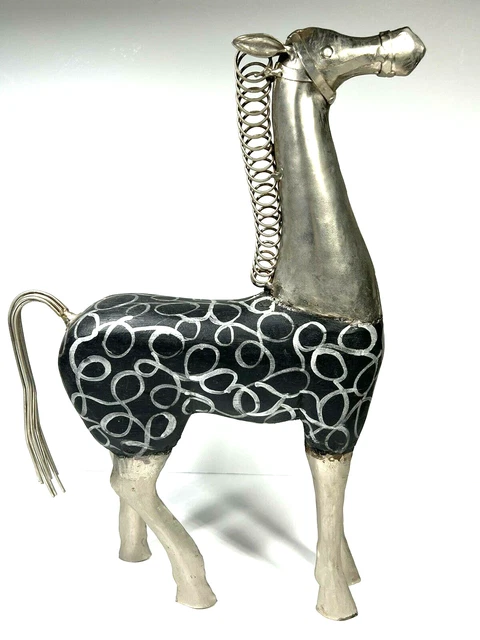 14" HORSE Statue Figurine Wood and Chrome Welded Art Decor Abstract Contemporary