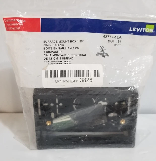 "Caja trasera de montaje en superficie Leviton 4777, una sola banda, negra, 1,89"