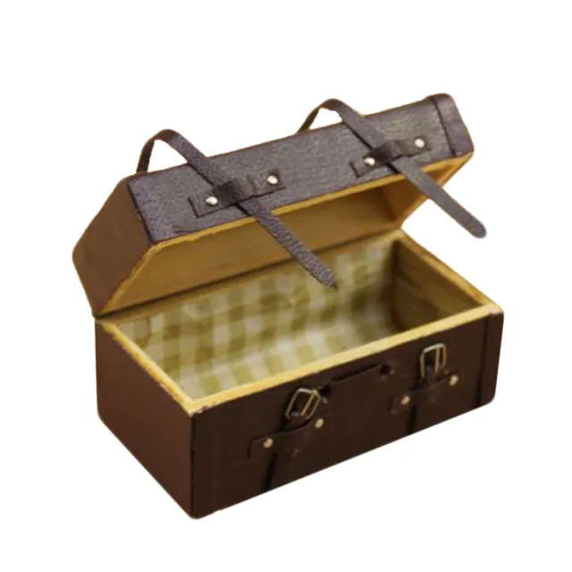 1:12 Dollhouse Miniature Vintage Wood Faux Leather Suitcase Mini Luggage Box 71