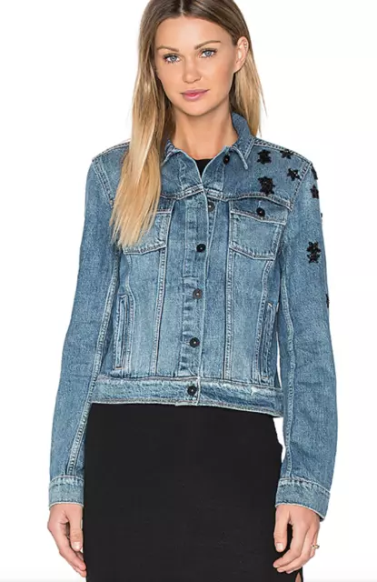 PAIGE Rowan Denim Jacket, Juniper Embellished, Size Small, New with Tags 3