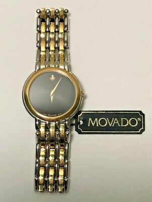 Movado Men's Round Two Tone Black Dial Watch Gem Detail Analog BRAND NEW