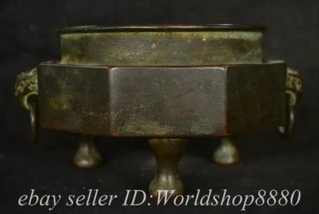 7.8" Xuande Chinese Purple Bronze Dynasty Beast Ear incense burner Censer