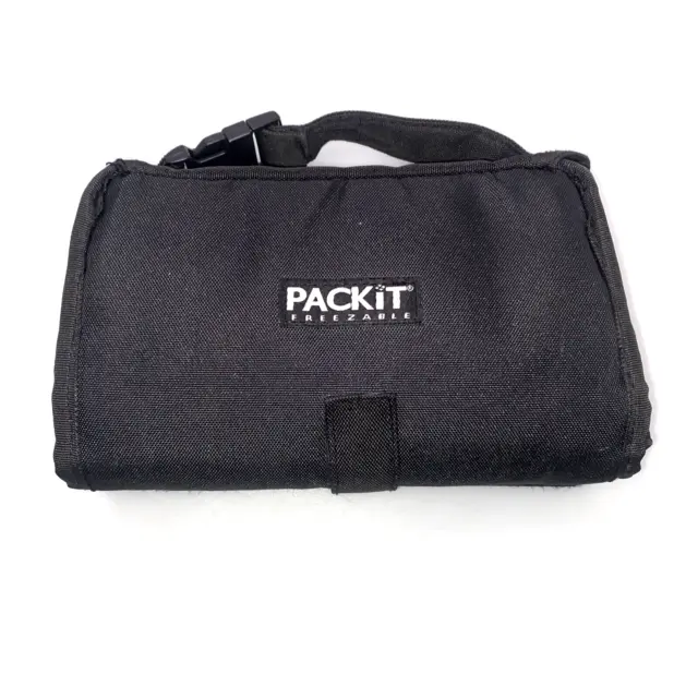 PackIt Freezable Lunch Bag Black Fold Up Lunch Tote Built in Ice Pack