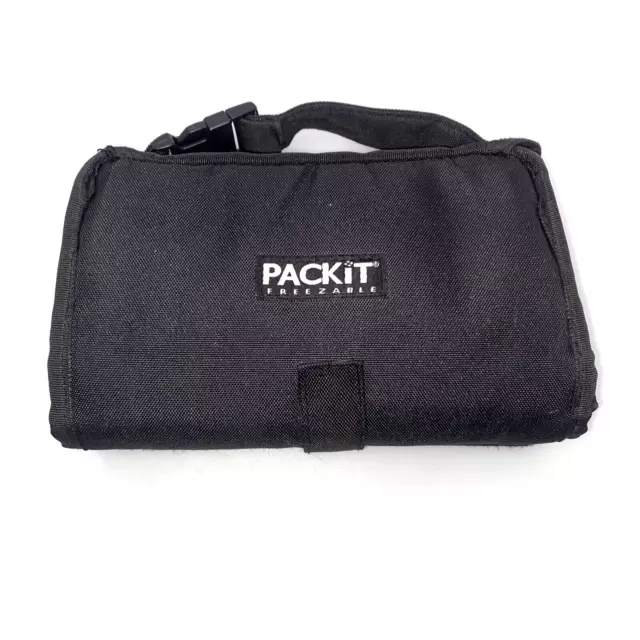 PackIt Freezable Lunch Bag Black Fold Up Lunch Tote Built in Ice Pack