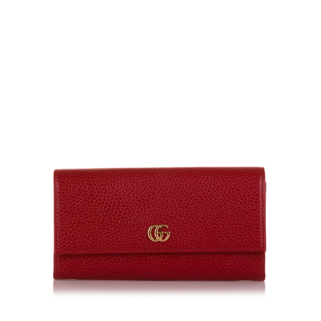 Authenticated Gucci GG Marmont Continental Wallet Red Calf Leather Long Wallets
