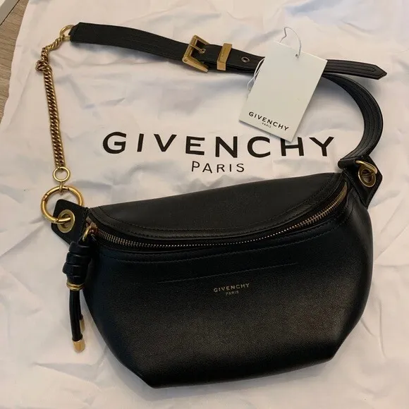 Givenchy Paris Whip Small Belt Bag Patent Black Leather