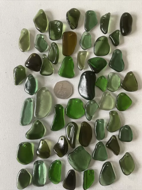 50  top drilled pieces of Scottish Sea glass Shades Of Green RSMT