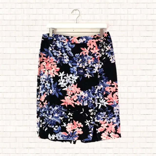 Talbots Floral Skirt • Cotton Blend Knee Length Pencil Blue Pink size 10 EUC OBO