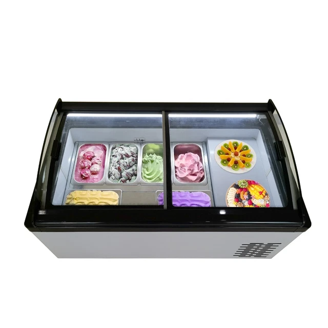 Vaseni  Gelato Ice Cream Showcase Display with 6 Square Storage Basket With LED