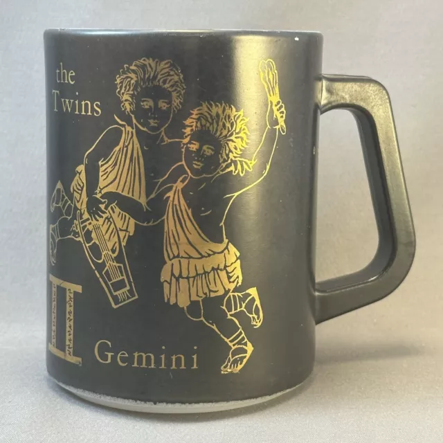 Vtg MCM Federal Glass Zodiac Milk Glass Coffee Mug Gold & Black Gemini The Twins