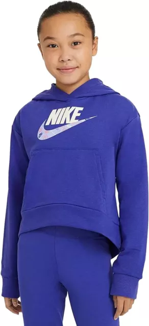 Nike Girls' Sportswear Club Fleece Pullover Hoodie (Blue) Size Small