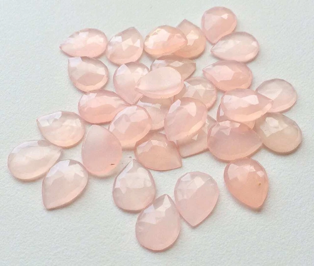 10x12mm Rose Chalzedon Schnitt Birne Cabochon,Pink Facettiert Flache Rückseite