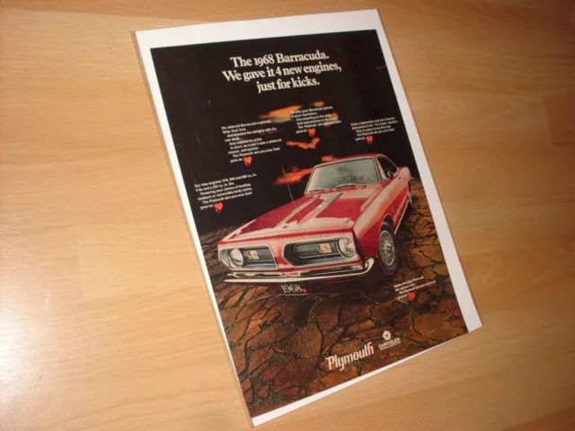 1968 Plymouth Barracuda  - Vintage Advertisement Magazine Ad FREE SHIPPING