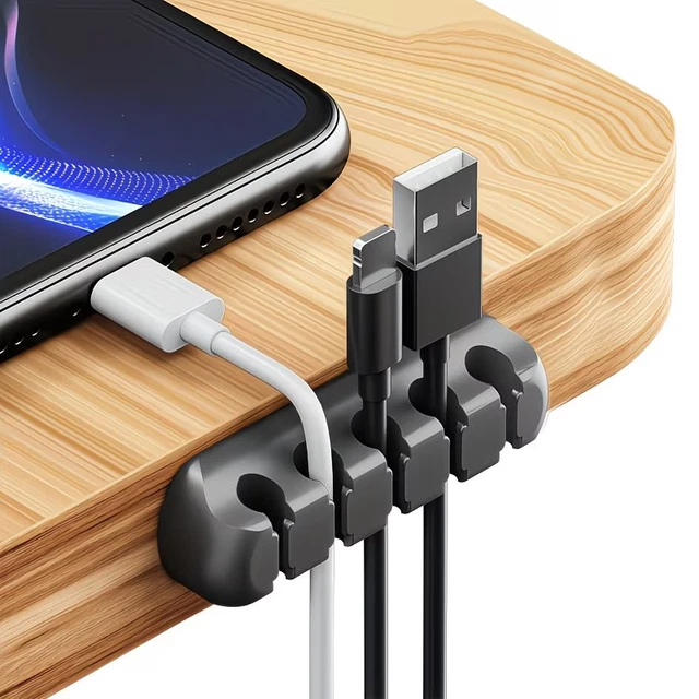 Clip Fermacavi Porta USB - Organizzatore Cavi Scrivania Con Supporto Adesivo, Silicone - Foto 5
