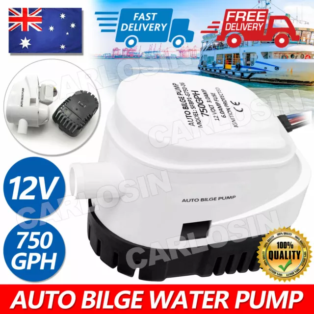 12V Boat Automatic Submersible Bilge Water Pump 750GPH Auto w/ Float Switch