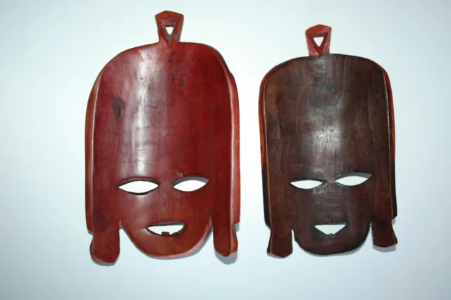 Pair of Old African Tribal Wooden Mask Hand Carved Wood Art Collectible Decor 2