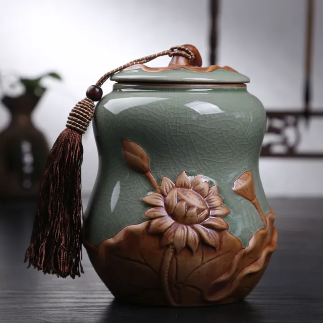 China ceramic jar gourd lotus tea caddy Tea Storage Canister Jar Container
