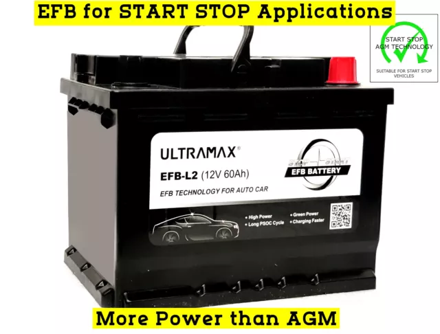 Ultramax Stop Start 12V 60Ah 640CCA EFB Car Battery SMART A 453 982 0108