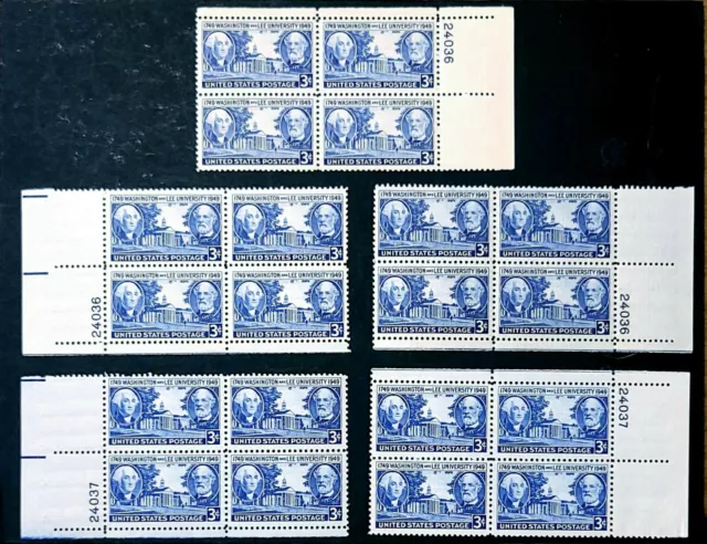 1949 Choice of Plate Blocks 982! Mint MNH US Stamps! Washington & Lee University