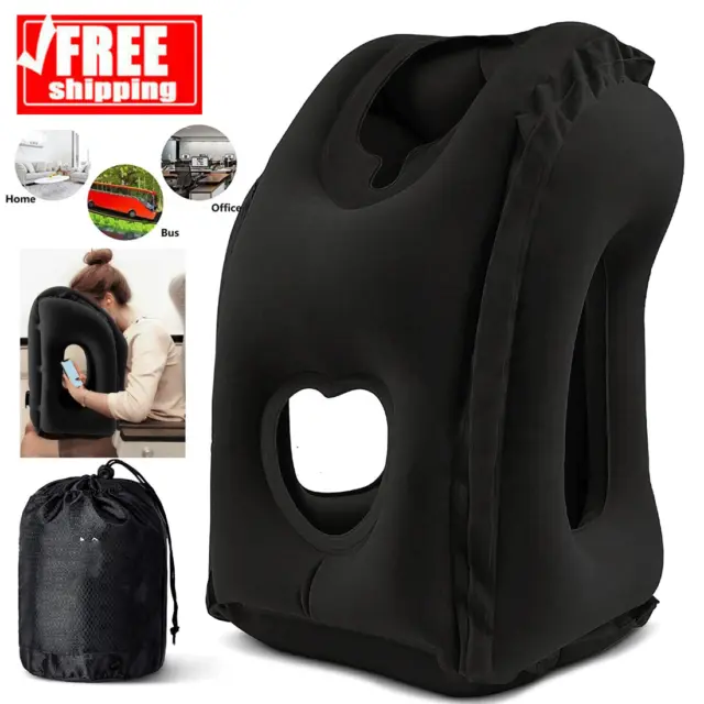 Inflatable Travel Pillow Neck Support Soft Head Rest Car Plane Cushion With Bag