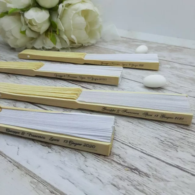 Ventagli Ventaglio per Matrimonio Personalizzato con Nomi in Legno Bambu' Carta 3