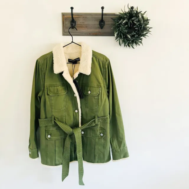 NWT Veronica Beard Green Coppen Twill Sherpa Jacket M