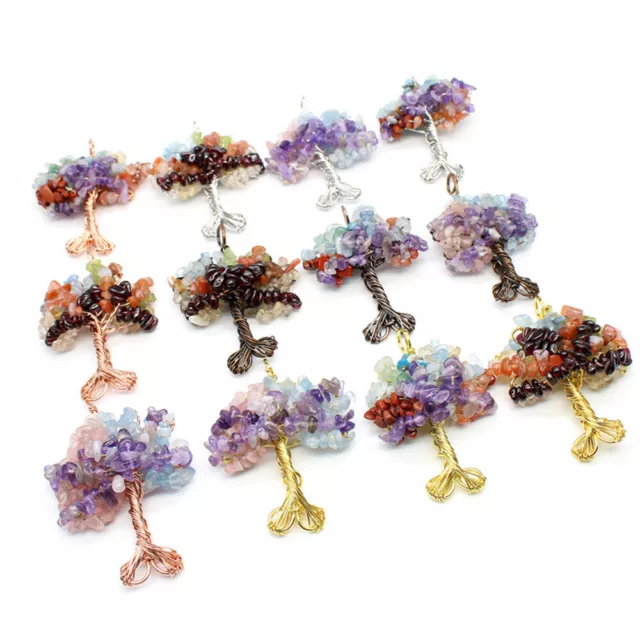 Tree of Life Pendant Wire Wrapped Natural Crystal Chip Stone Reiki Gift Healing