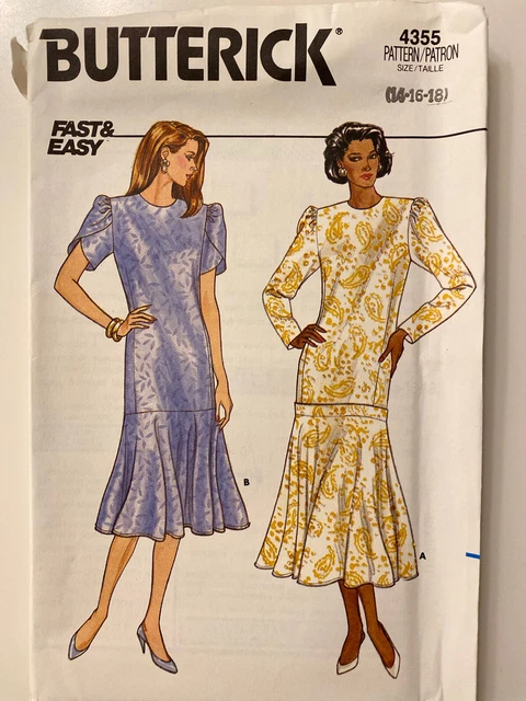 Butterick 4355 Fast Easy Sewing Pattern Misses’ Dress Size 14 16 18 Uncut
