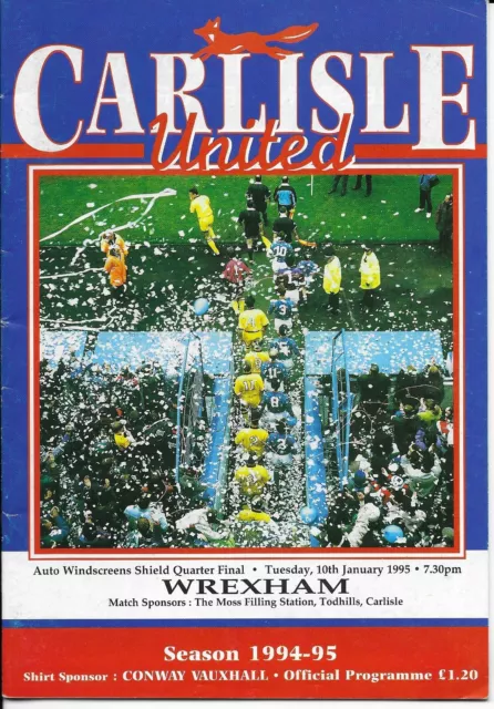 Carlisle United V Wrexham 10-1-1995 Match Programme 1994-95 Auto Windscreens