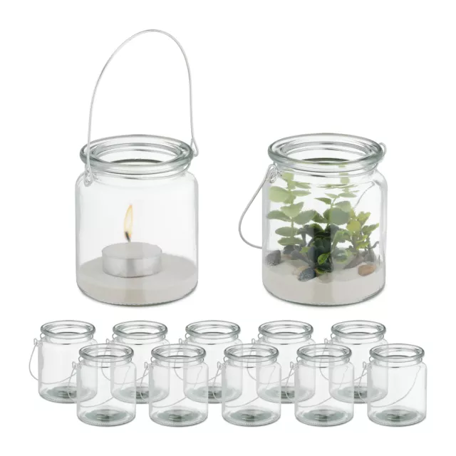 Set 12 vasetti portacandele vasi candele 10x8,5 cm ampolle contenitori  vetro