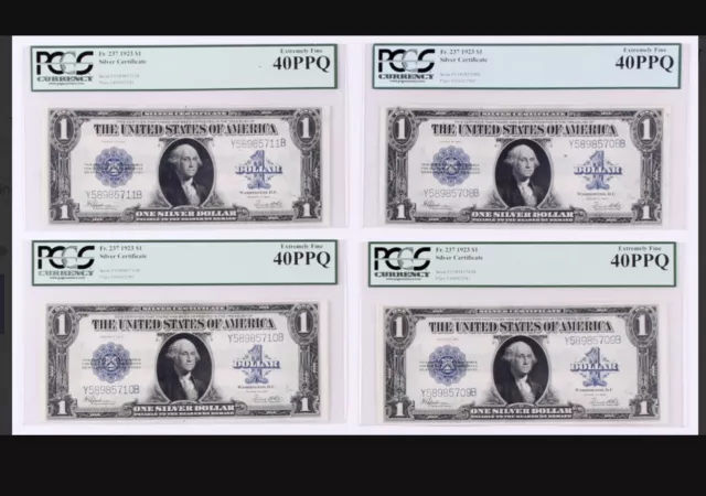 Lot of (4) 1923 1 One Dollar Blue Seal Large Size Silver Certificate Consecutive