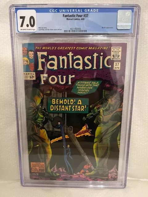 FANTASTIC FOUR 37 CGC 7.0 OWW Skrulls appearance. MCU. Silver Age Marvel