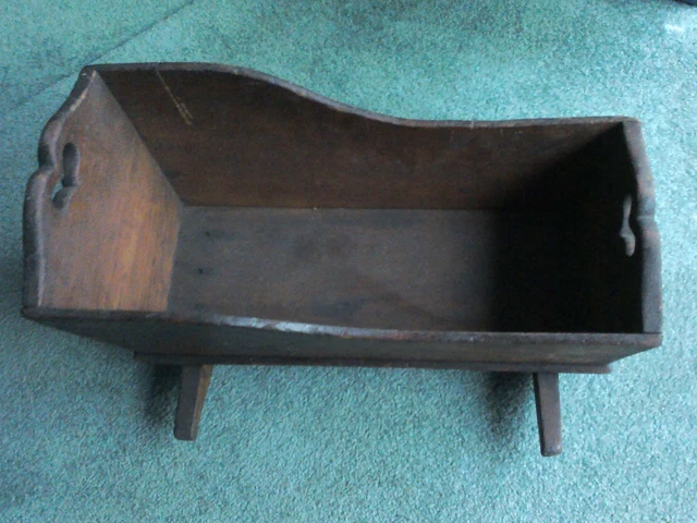 Vintage Early American Cherry Pine Baby Doll Cradle Bassinet Rocker.