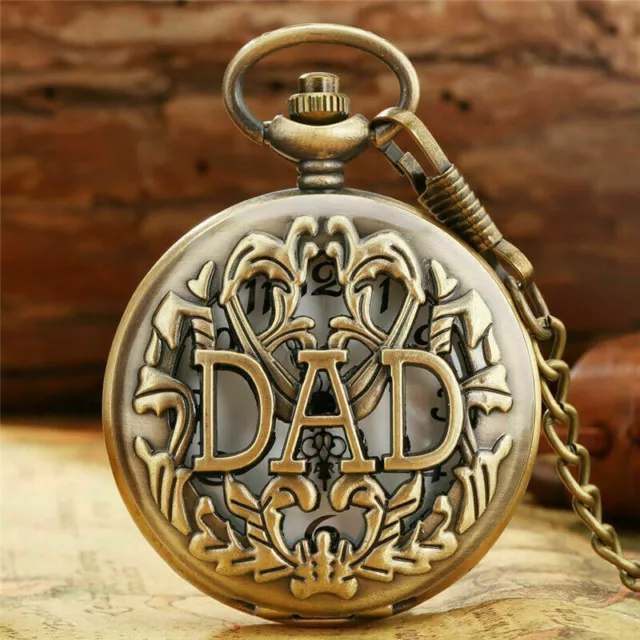 Vintage DAD Styles Men's Analog Quartz Pocket Watch Necklace Pendant Chain Gift