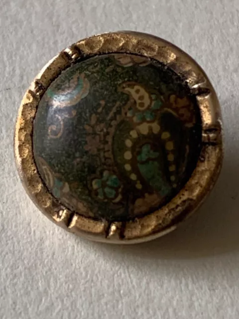 BOUTON DE COLLECTION ANCIEN  19 ème  LAITON DORÉ ET LAQUE ?13 mm