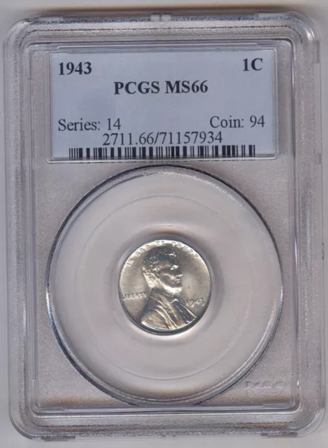 1943 Lincoln Wheat Cent 1C+ PCGS + MS 66 + Steel