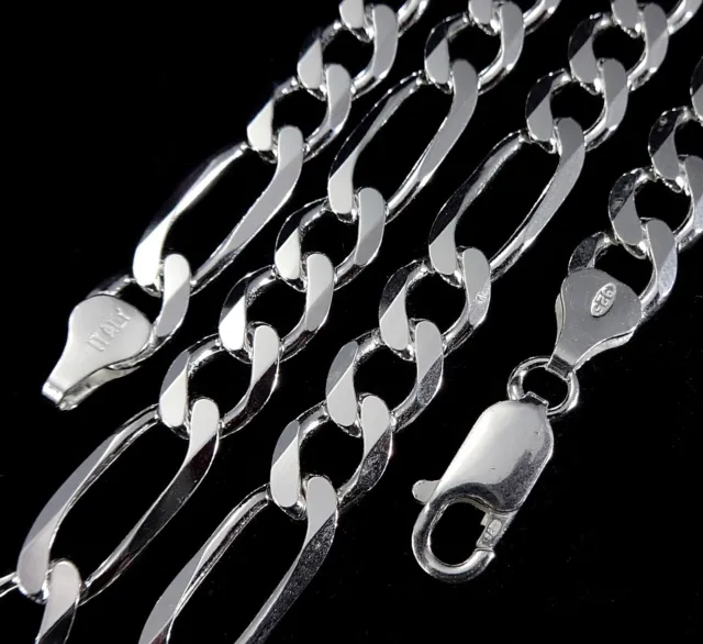 7MM 180 Gauge Solid 925 Sterling Silver Italian FIGARO Chain Necklace Italy