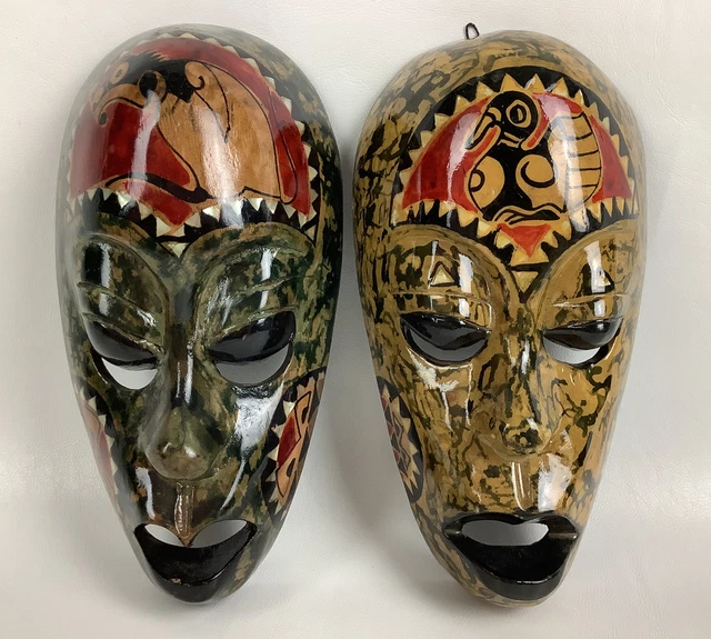 Hand Crafted Wooden Mask 8” with Mother of Pearl inlay Pair Set Of 2