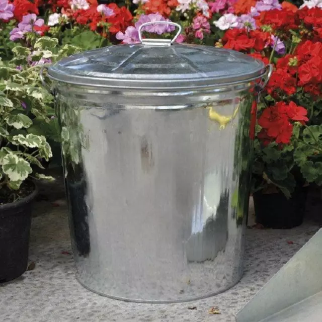 Bidone zincato con coperchio pattumiera rifiuti per esterno giardino 62 Litri