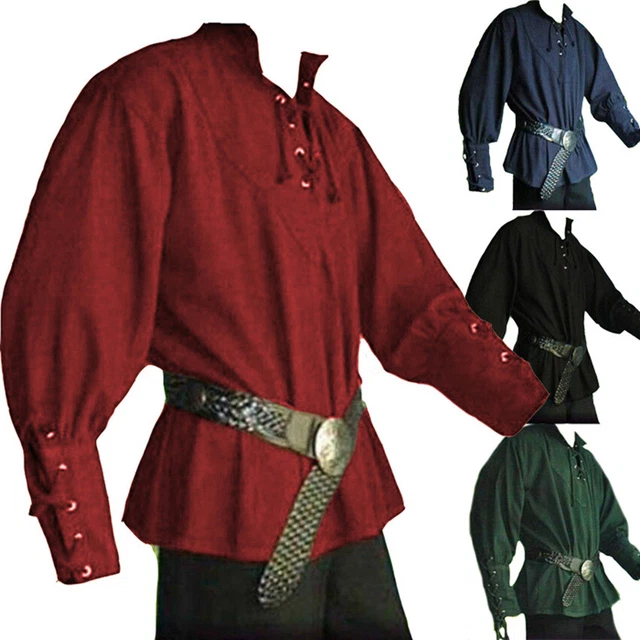 Chemise Médiévale Homme Déguisement Pirate - Noir, Lacets, Coupe Asiatique, Neuf Avec étiquettes