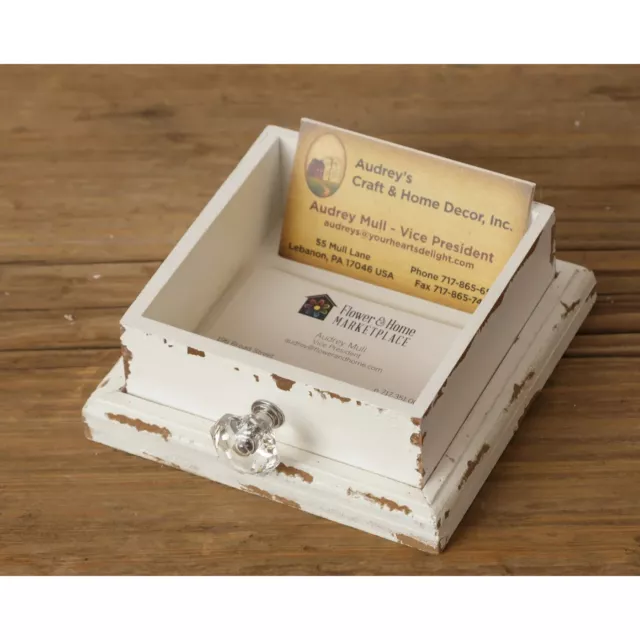 Aged White Chippy BUSINESS CARD HOLDER Drawer Farmhouse Chic Cottage Farmhouse