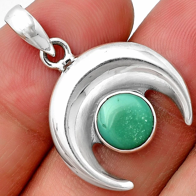 Crescent Moon - Rare Turquoise Nevada Aztec Mt 925 Silver Pendant Jewelry P-1014